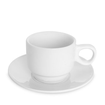 Xícara Empilhavel de Porcelana 150 ml c/ Pires Branco