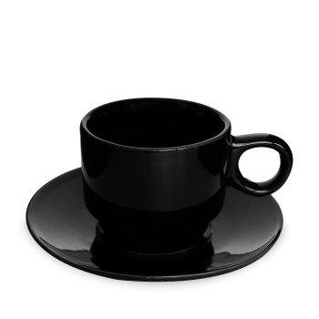 Xícara Empilhavel de Porcelana 150 ml c/ Pires Preto