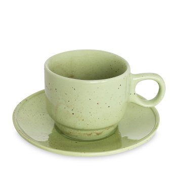 Xícara Empilhavel de Porcelana 150 ml c/ Pires Verde Paçoca