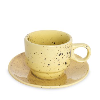 Xícara Empilhavel de Porcelana 150 ml c/ Pires Amarelo Paçoca