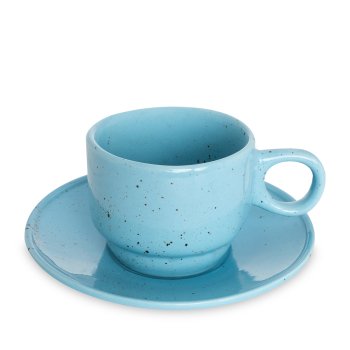 Xícara Empilhavel de Porcelana 150 ml c/ Pires Azul Paçoca