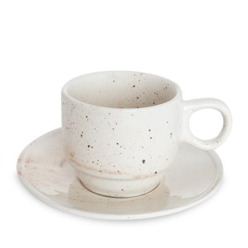 Xícara Empilhavel de Porcelana 150 ml c/ Pires Creme Paçoca