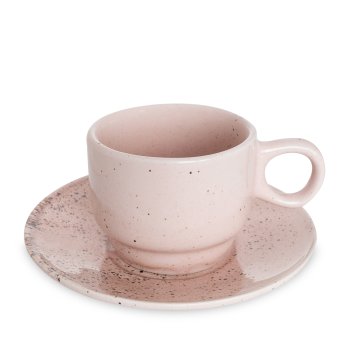 Xícara Empilhavel de Porcelana 150 ml c/ Pires Rosa Paçoca